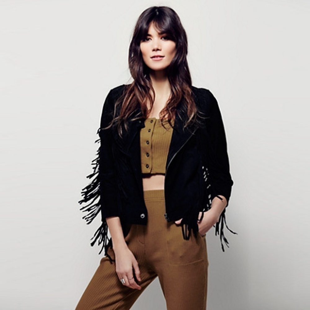 Cleobella - Everly Fringe Suede Biker Jacket - Black